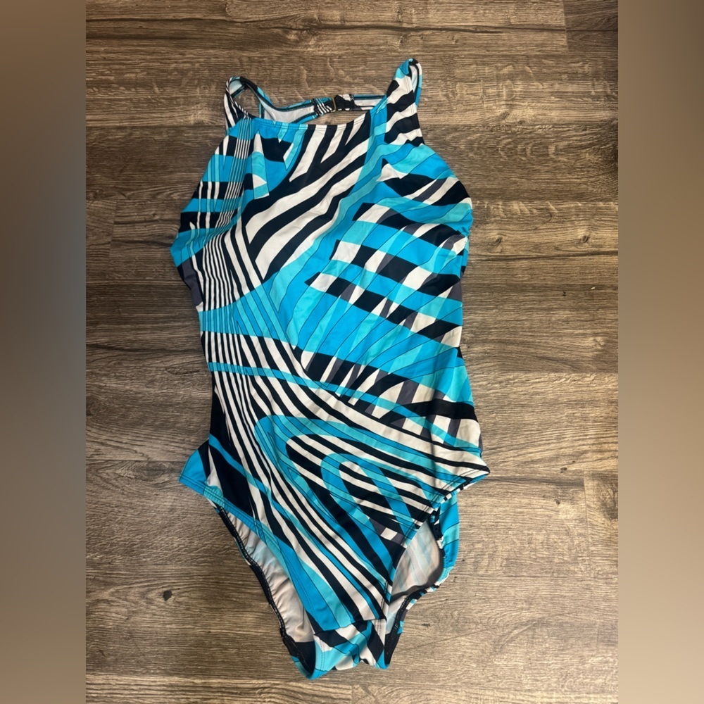 Longitude Blue and Black Striped One Piece Swimsuit
